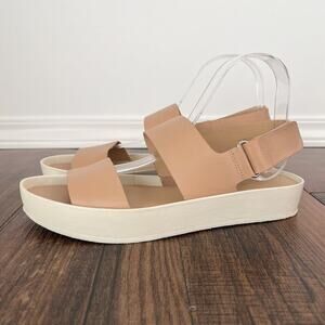 Vince Leather Slingback Platform Sandal Wide Straps Adjustable Size 8 Nude Cream